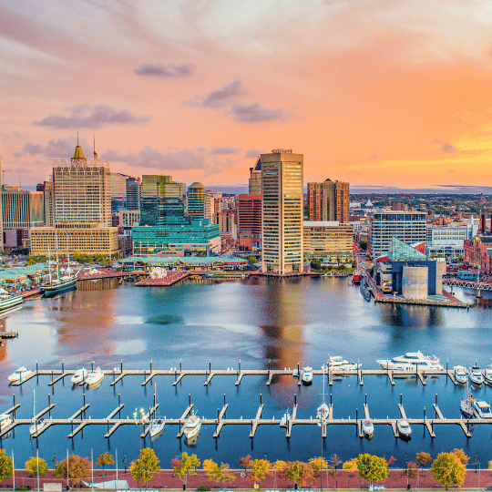 Sunrise of the city of Baltimore.